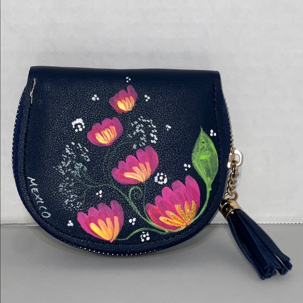 Hand-Painted Floral Navy Coin Purse